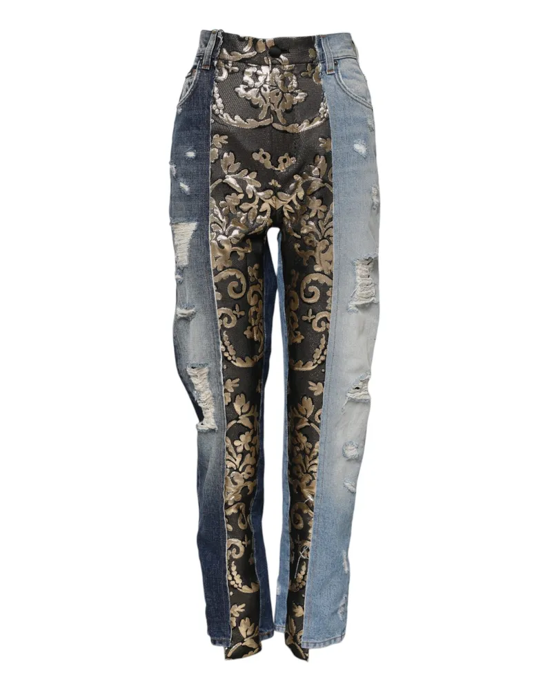 Dolce & Gabbana Women's Multicolor Patchwork Tapered Denim Jeans Clothing Multicolor