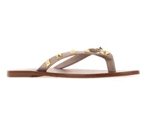 Women's Antiqued Pink Leather Rockstud Thong Slippers Poudre Sandali Sandal