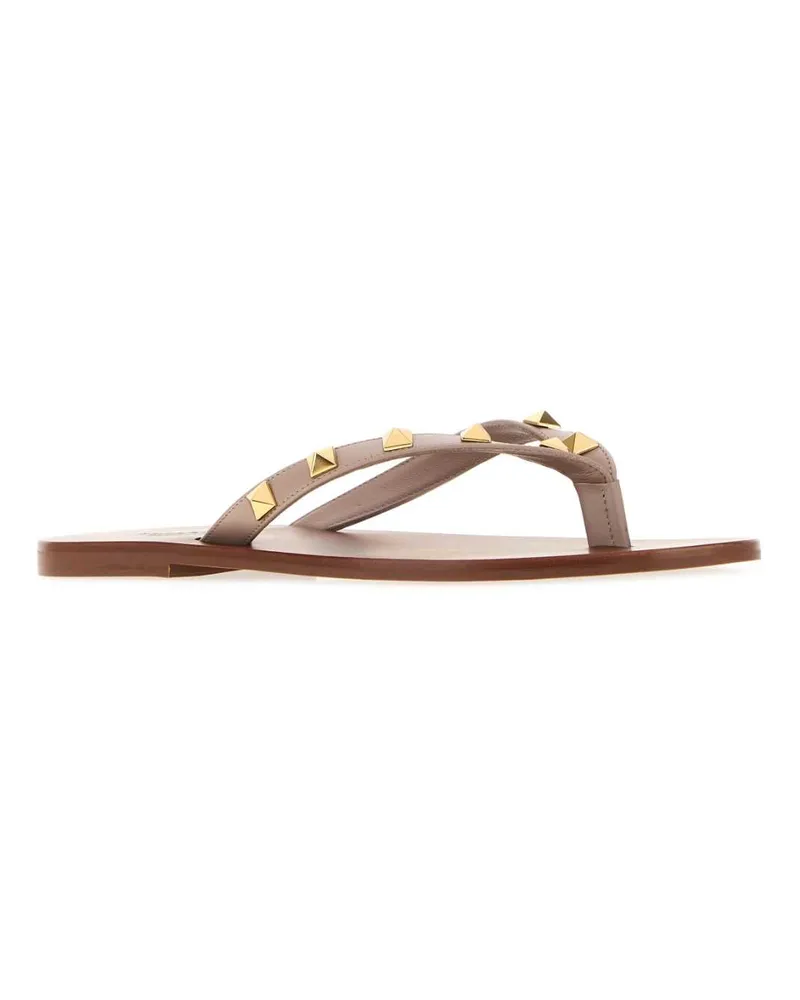 Valentino Garavani Women's Antiqued Pink Leather Rockstud Thong Slippers Poudre Sandali Sandal Pink