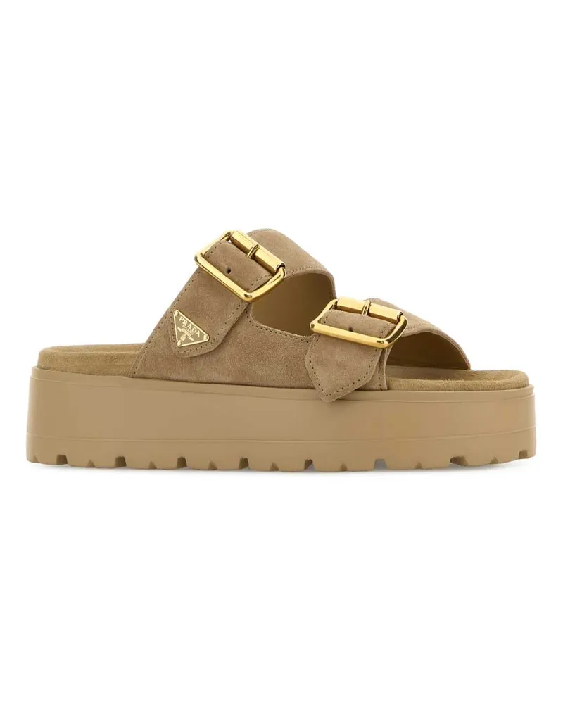 Prada Women's Beige Suede Slippers Ecru Ecru' Flat Shoes Beige