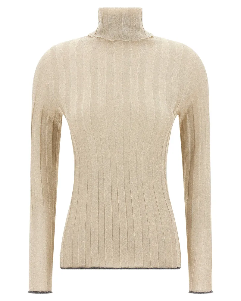 Fabiana Filippi Ribbed Lurex Sweater — Beige Beige
