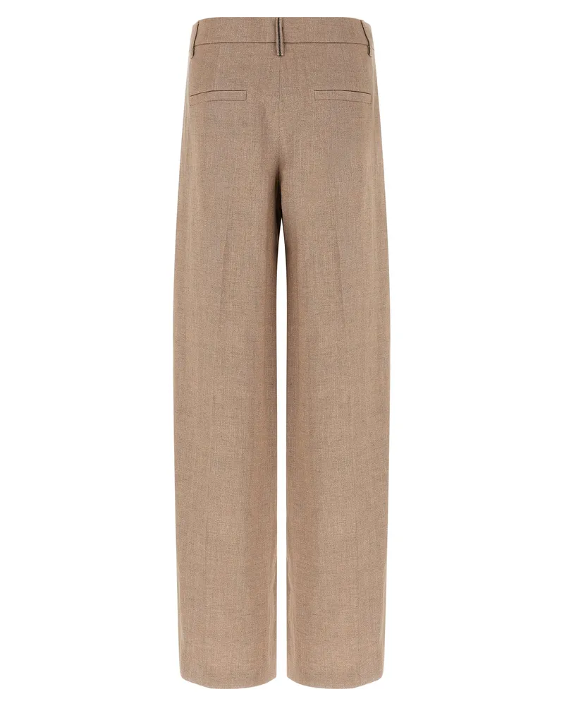 Brunello Cucinelli Women's Multicolor Linen Flared Pants Pink