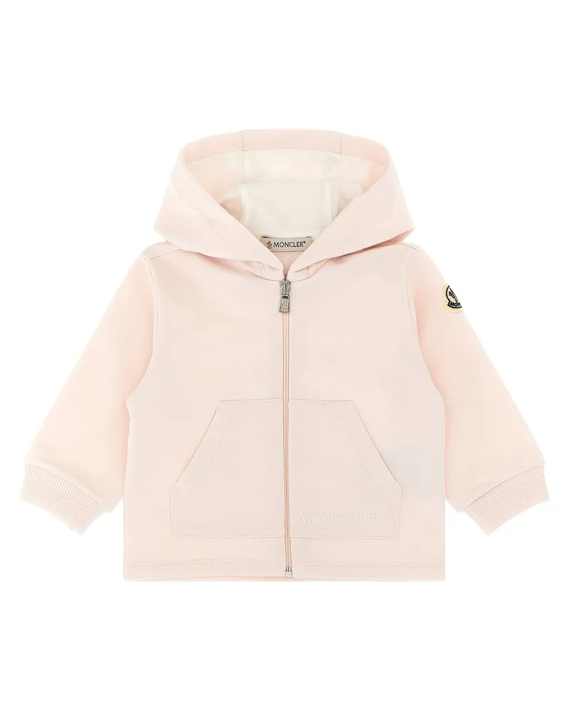 Moncler Logo-Embroidered Brushed Cotton Sweatshirt — Pink Pink