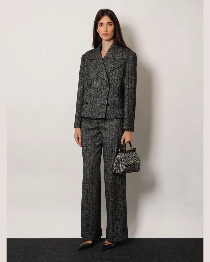 Dolce & Gabbana Women's Double-Breasted Striped Wool-Blend Blazer Grey Virgin Wool Blazers Jacket Gray