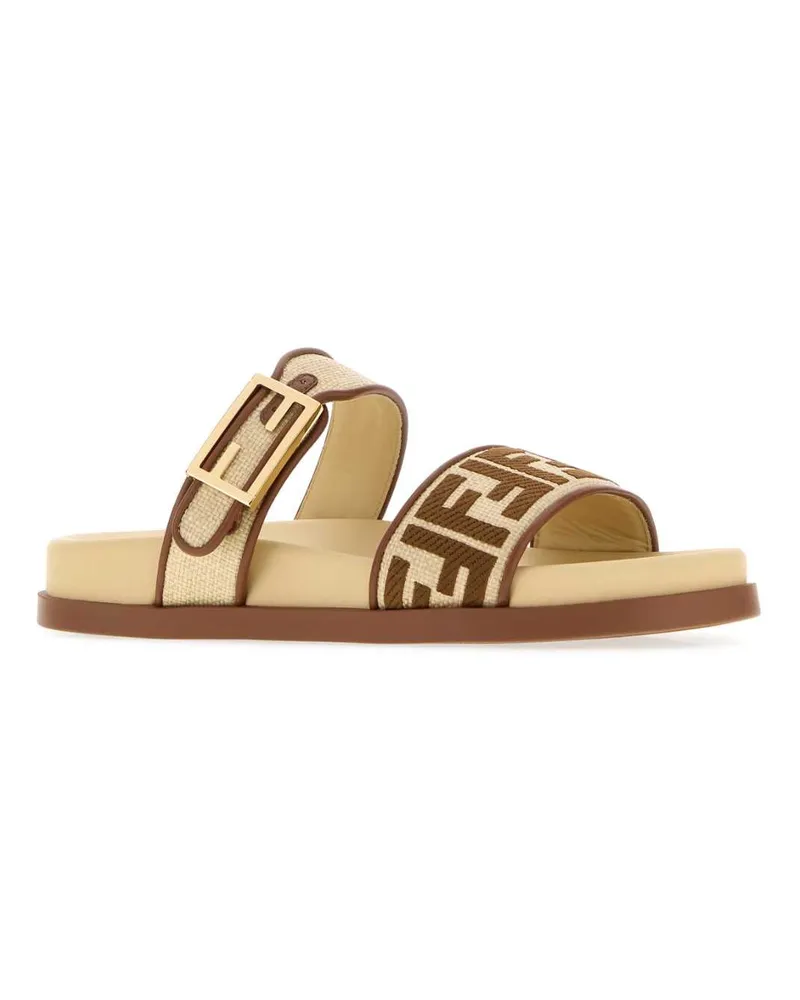 Fendi Women's Two-Tone Raffia  Feel Slippers Gia.alch Sellie+alch Flat Shoes Beige