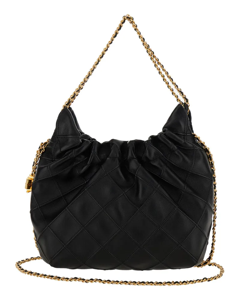Tory Burch Women's Shoulder Bag Fleming Grained Black Leather Lamb Black