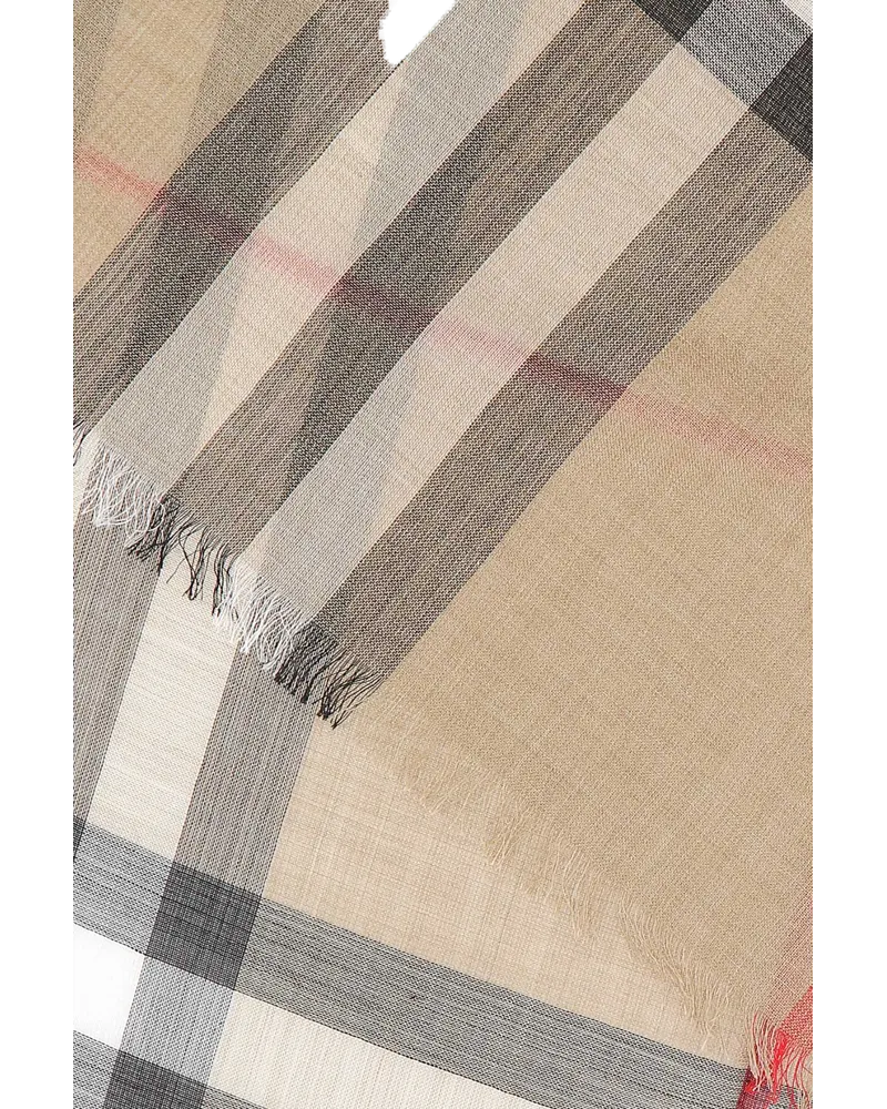 Burberry Wool-Silk Blend Check Scarf — Beige Beige