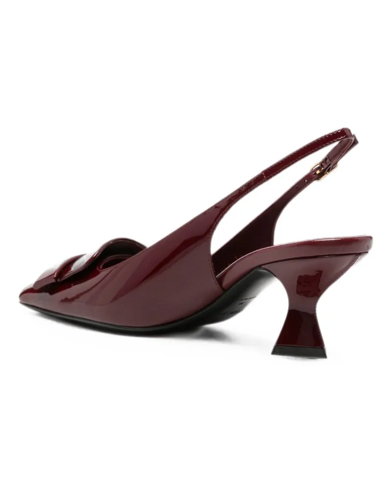 Sergio Rossi Patent Leather Buckle-Detail Slingback Heel — Burgundy Burgundy
