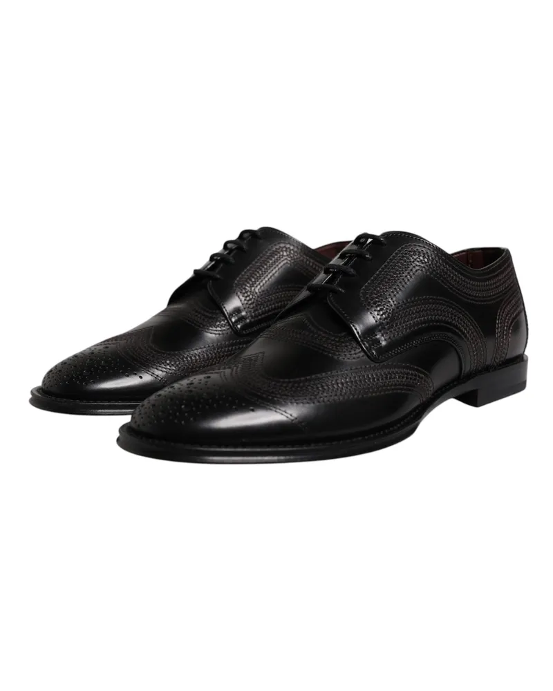 Dolce & Gabbana Men's Black Embroidered Classic Leather Derby Dress Shoes Black
