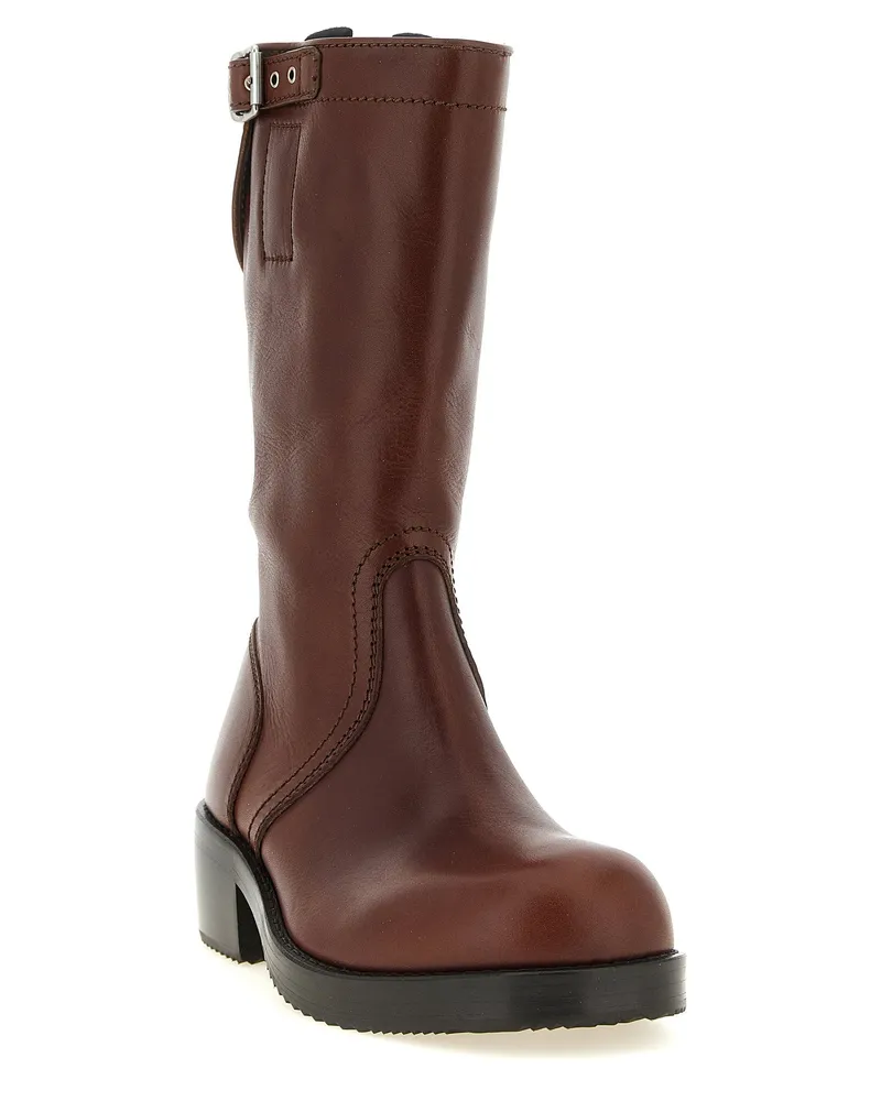 Dries van Noten Mid-Calf Buckled Leather Boots — Brown Brown