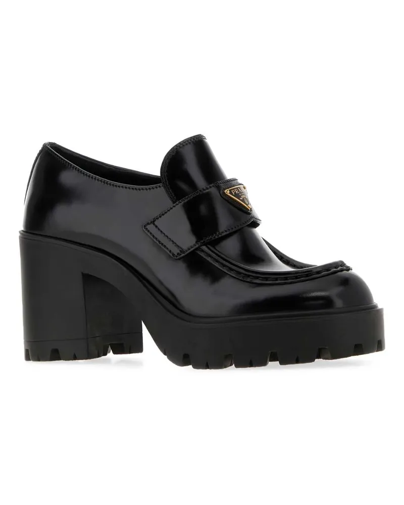 Prada Women's Black Leather Pumps Nero Mocassini Loafers Black