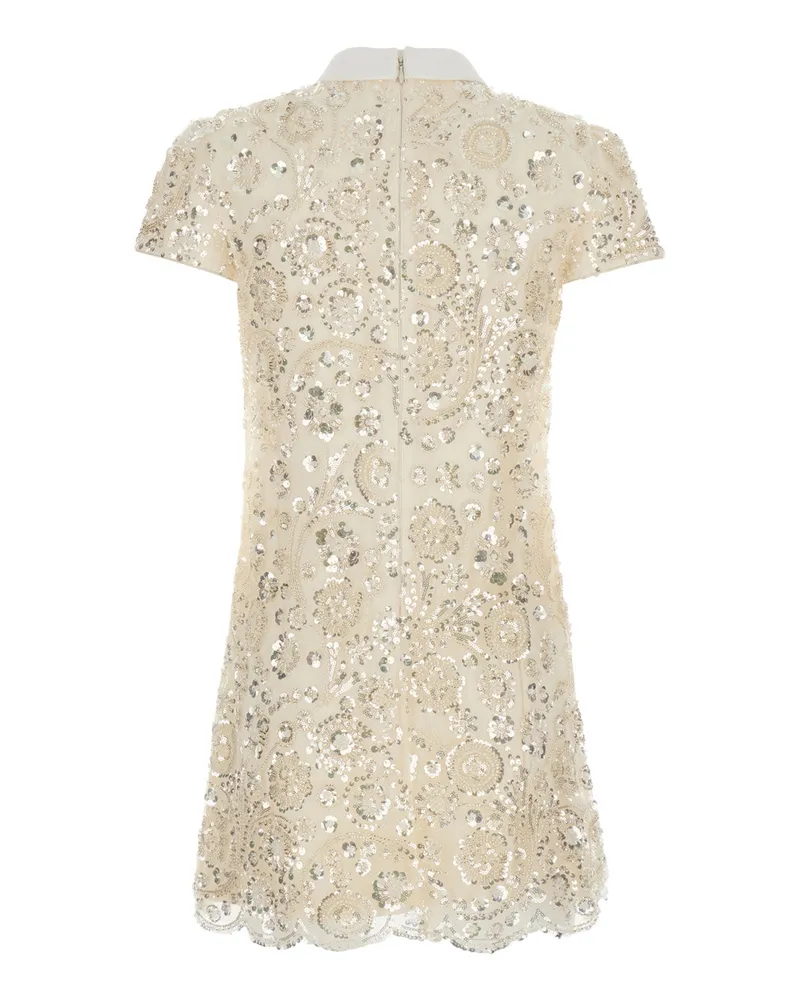 Self-Portrait Sequin-Embellished Mini Dress — Beige Beige