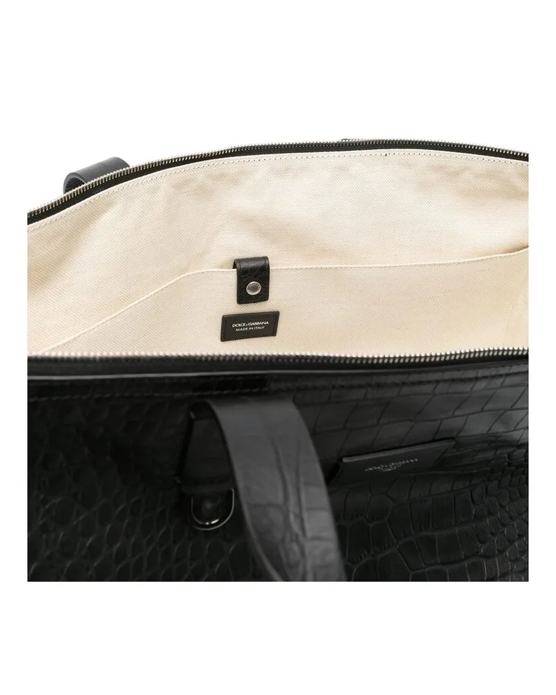 Dolce & Gabbana Crocodile-Embossed Calf Leather Tote Bag — Black Black