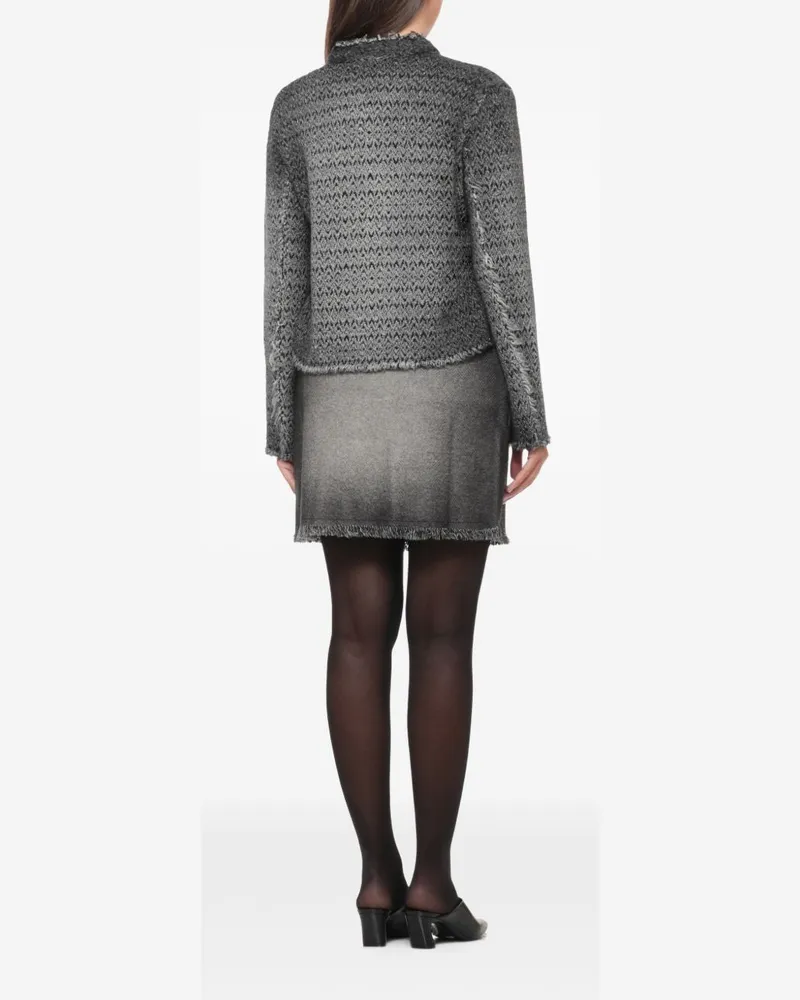 Avant Toi Distressed Chevron Knit Jacket — Grey Grey