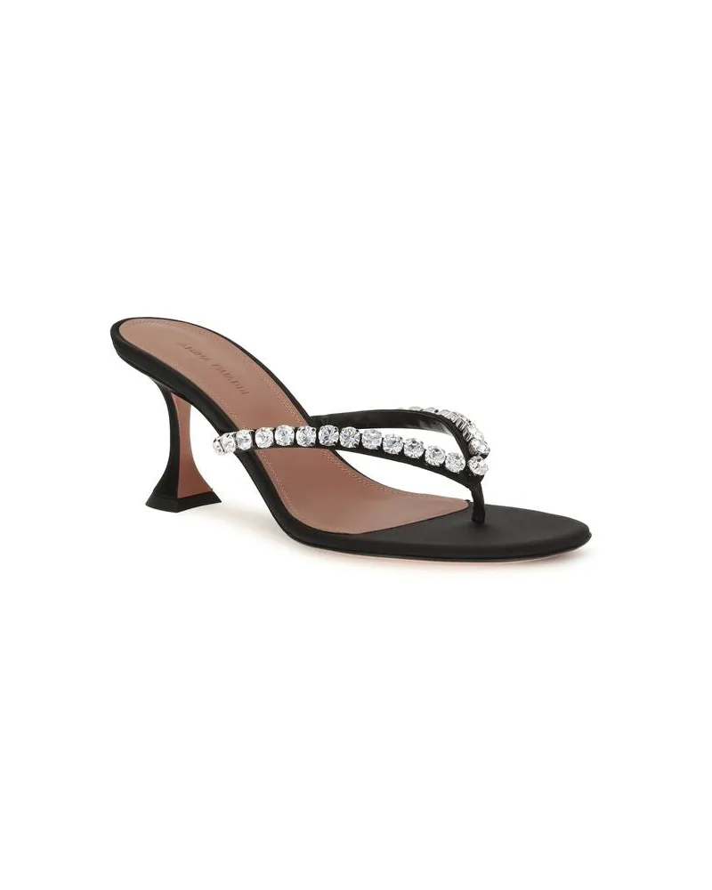 Amina Muaddi Women's Black Silk Stiletto Heel Sandals Black