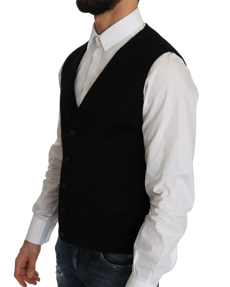 Dolce & Gabbana Men's Black Cotton Dress Woven Waistcoat Black
