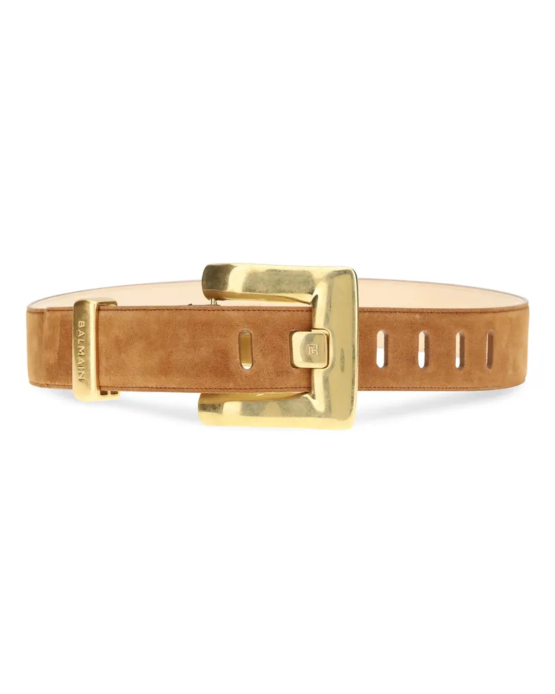 Balmain Women's Anthem Belt Suede Leather 8df Caramel Calf E Braces Brown