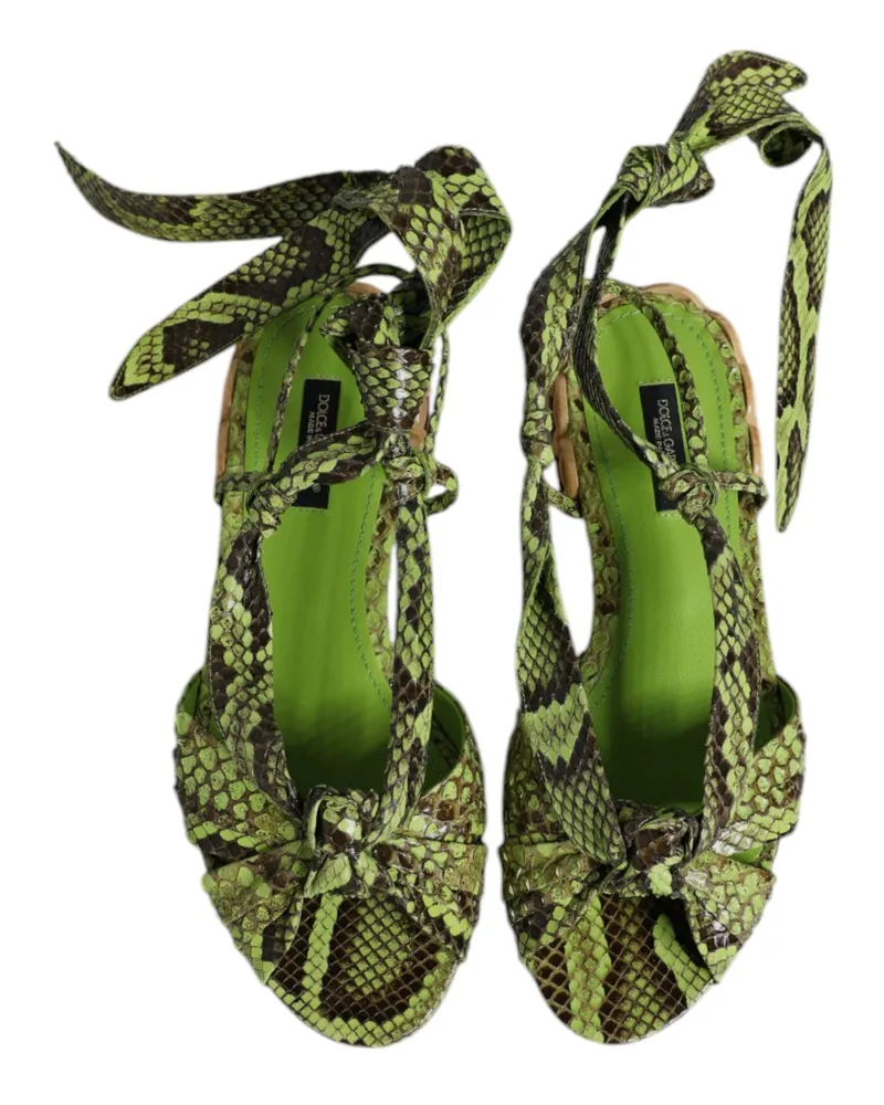 Dolce & Gabbana Women's Green Animal Print Ankle Wrap Sandals Shoes Molurus Python Green