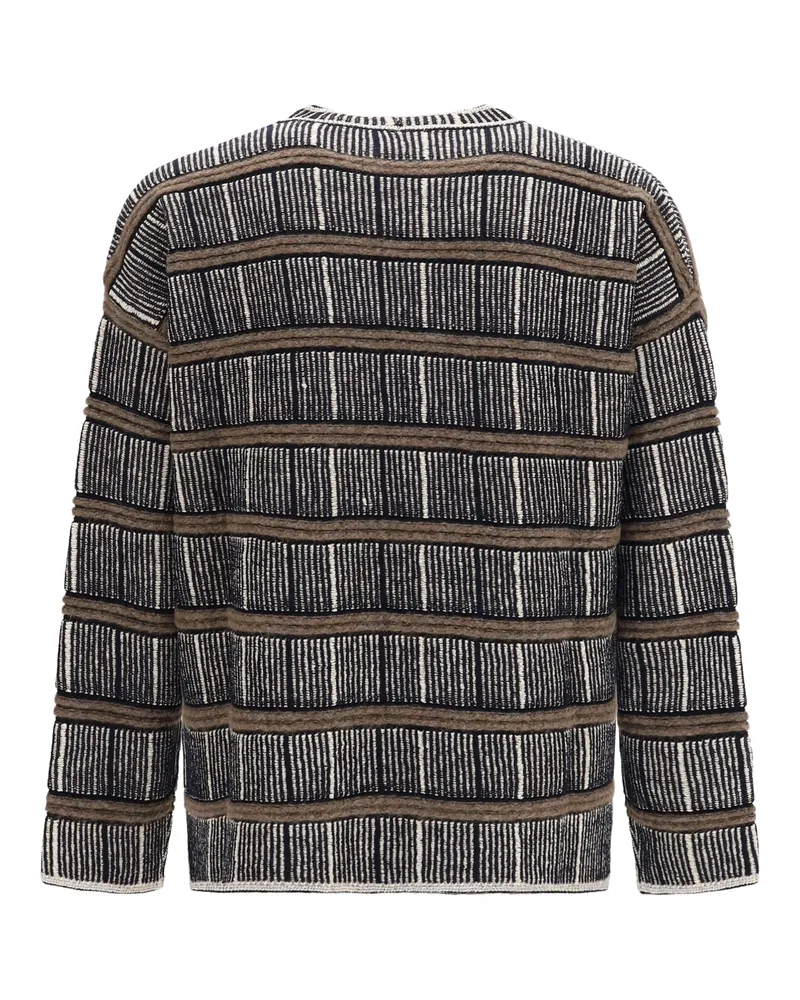 Giorgio Armani Striped Silk and Virgin Wool Blend Sweater — Navy Navy