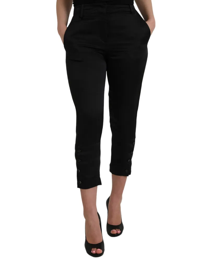 Ermanno Scervino High-Waist Capri Cropped Cotton Trousers — Black Black