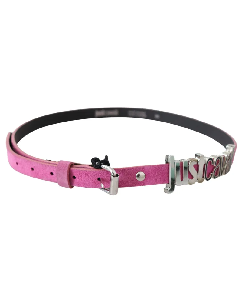 Just Cavalli Women's Pink Silver Chrome Metal Buckle Waist Belt Leather Pink