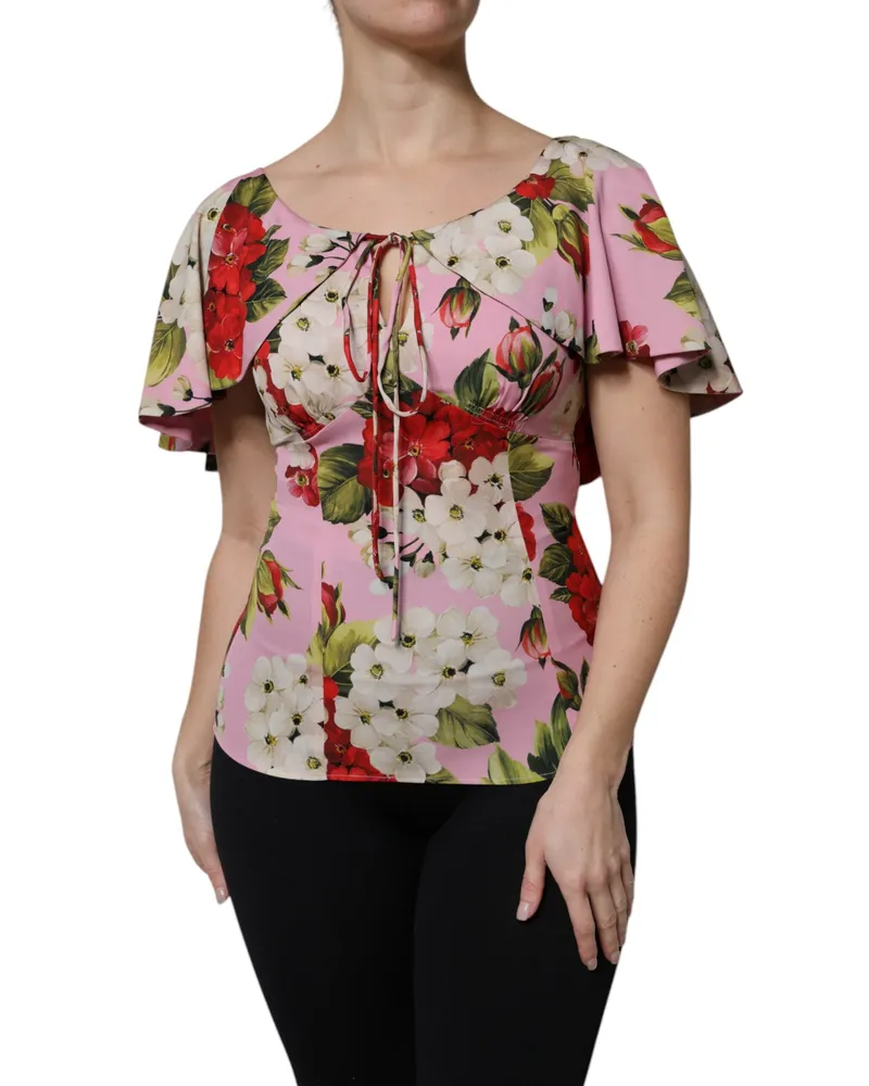 Dolce & Gabbana Women's Pink Floral Silk Short Sleeves Blouse Top Elastane Pink