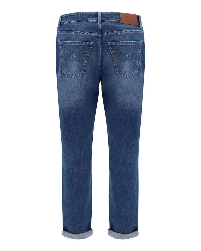 Brunello Cucinelli Men's Straight Jeans Denim Medio Cotton; Elastane Blue