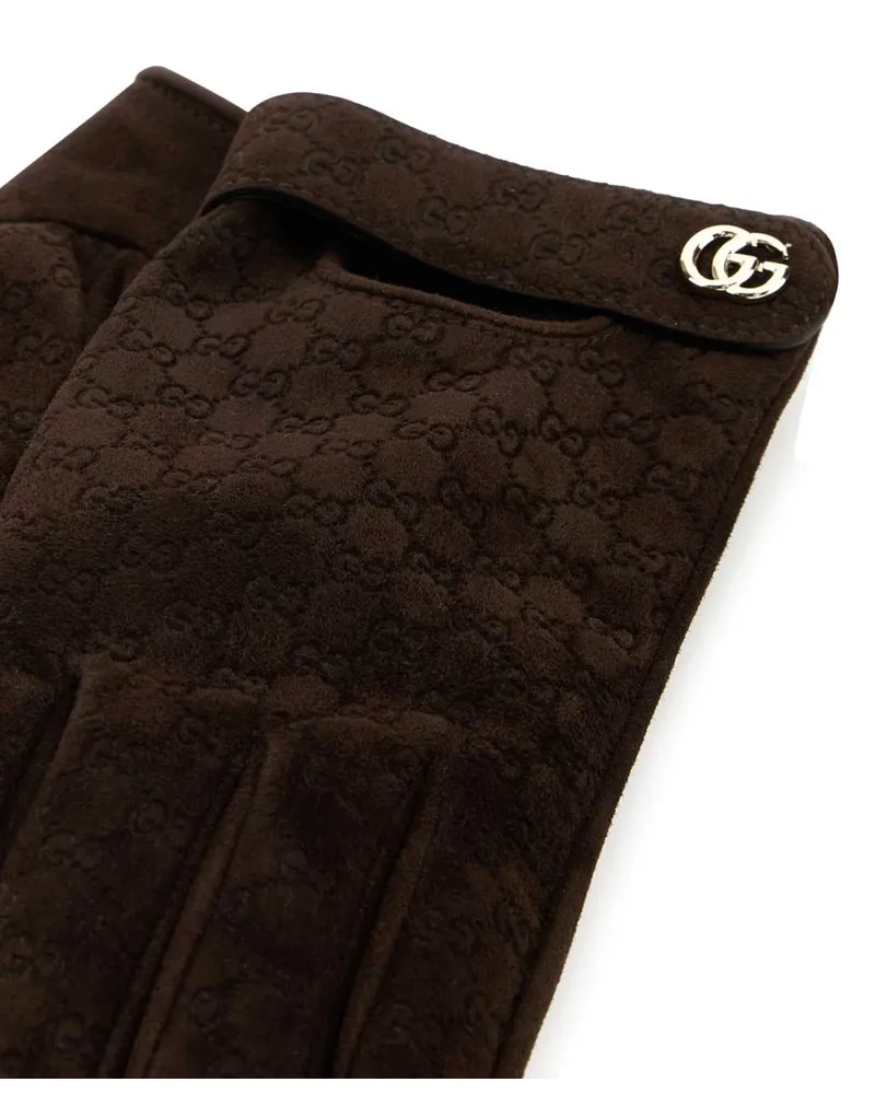 Gucci Women's Brown Suede Gloves Guanti Brown