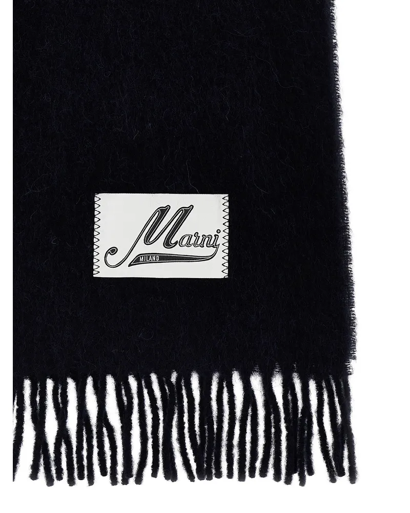 Marni Logo-Patch Wool Blend Scarf — Black Black