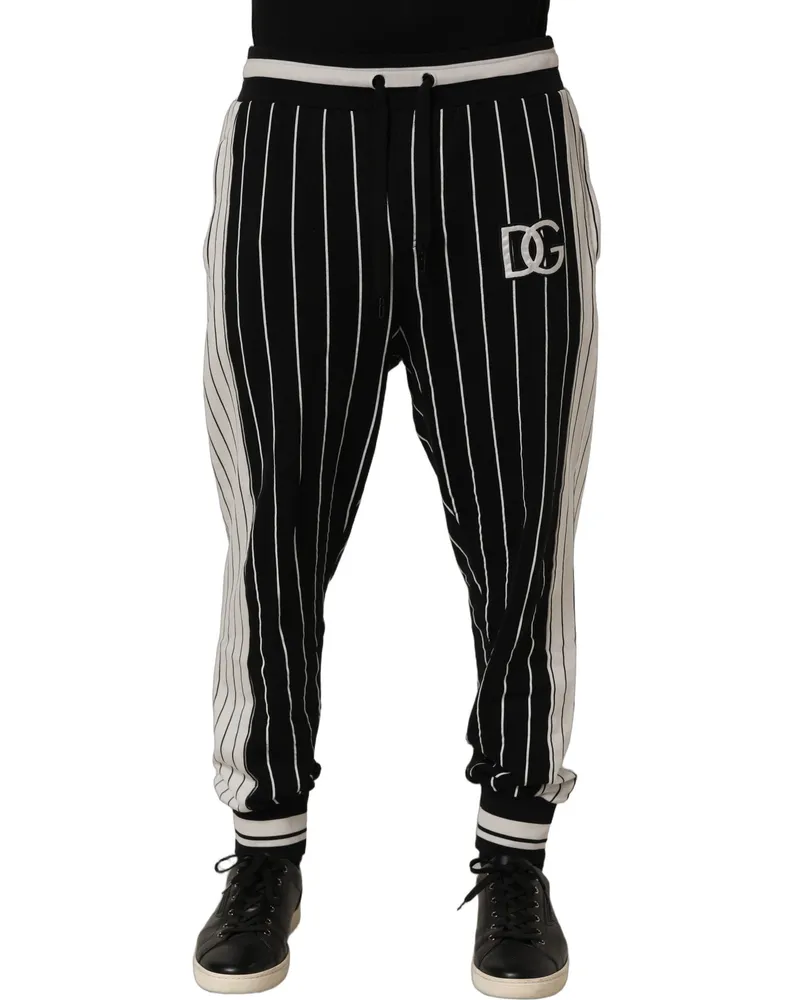 Dolce & Gabbana Striped Logo-Embroidered Cotton Joggers — Black Black