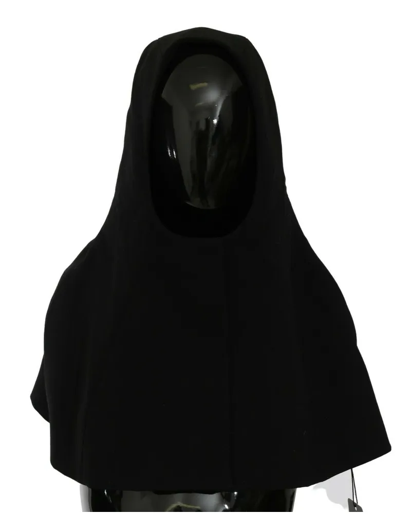 Dolce & Gabbana Women Black Wool Whole Head Hooded Scarf Hat Virgin Black