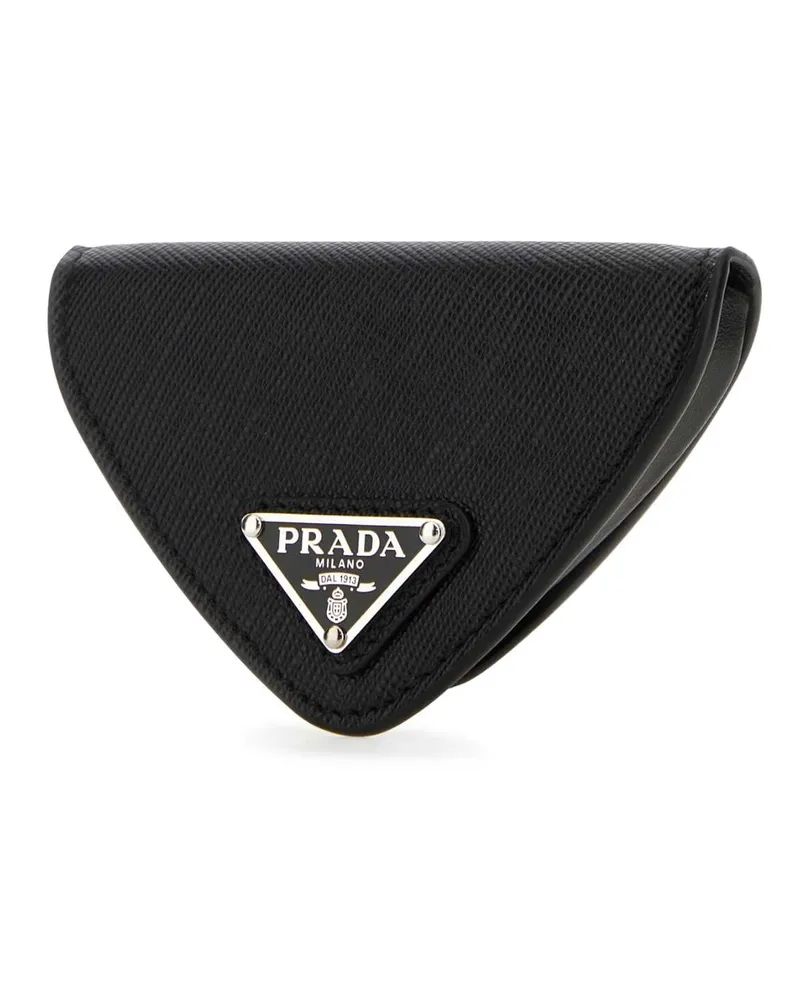 Prada Men's Black Leather Coin Purse F0002 Vitello Portafogli Wallet Black