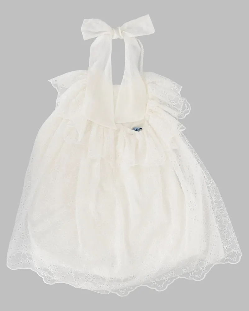 MIMISOL Bow-Embellished Sangallo Dress — Ivory Ivory