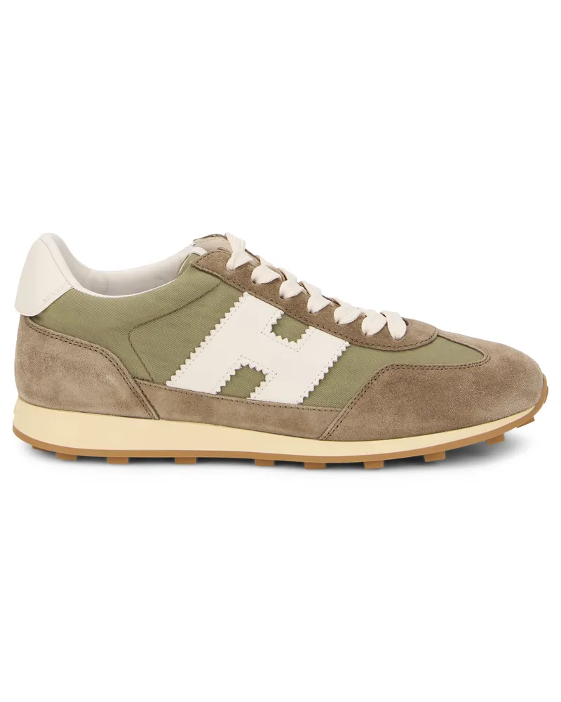 Hogan Women's Fitted Sneakers Khaki Suede And Fabric Polyamide Trainers Khaki