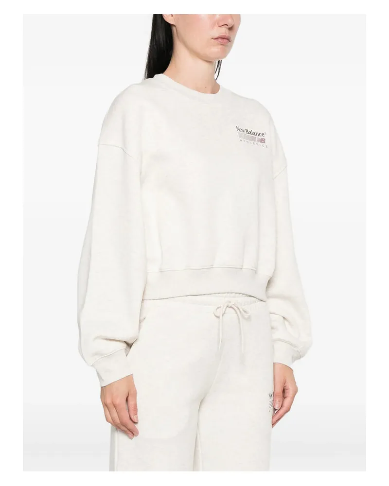 New Balance Cropped Marl Cotton Sweater — Beige 