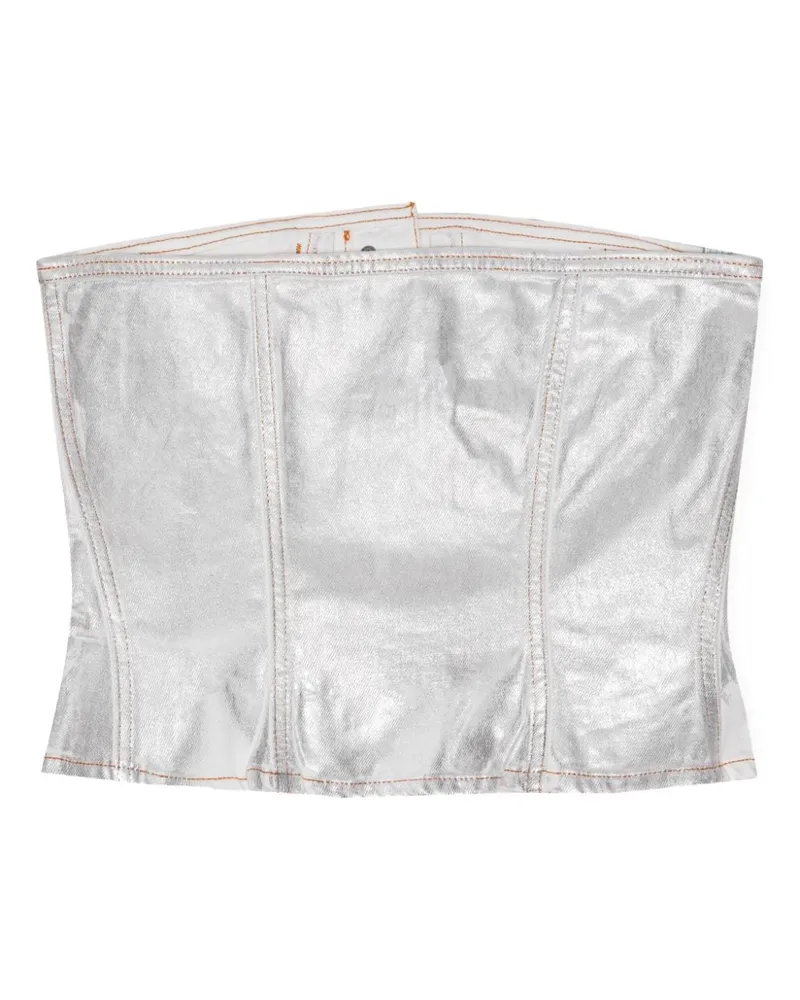 Ganni Silver Foil Denim Corset Top — Silver Silver