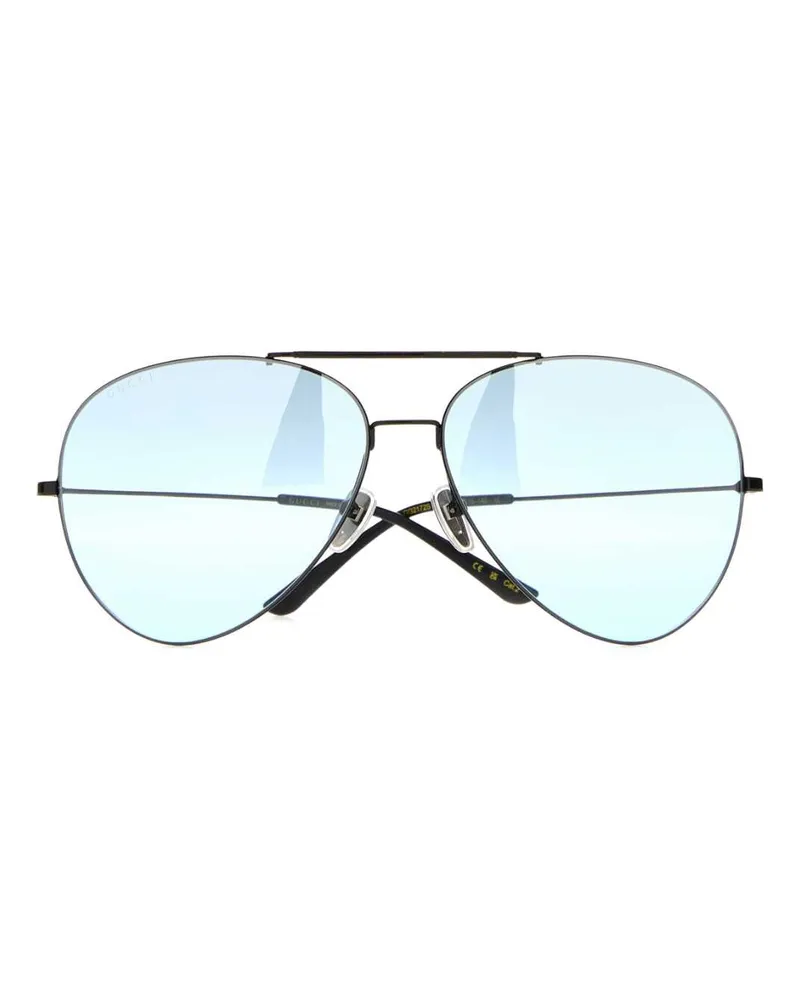 Gucci Men's Black Metal Pilot Sunglasses Blackblacklightblu Exterior: Occhiali Da Sole Black