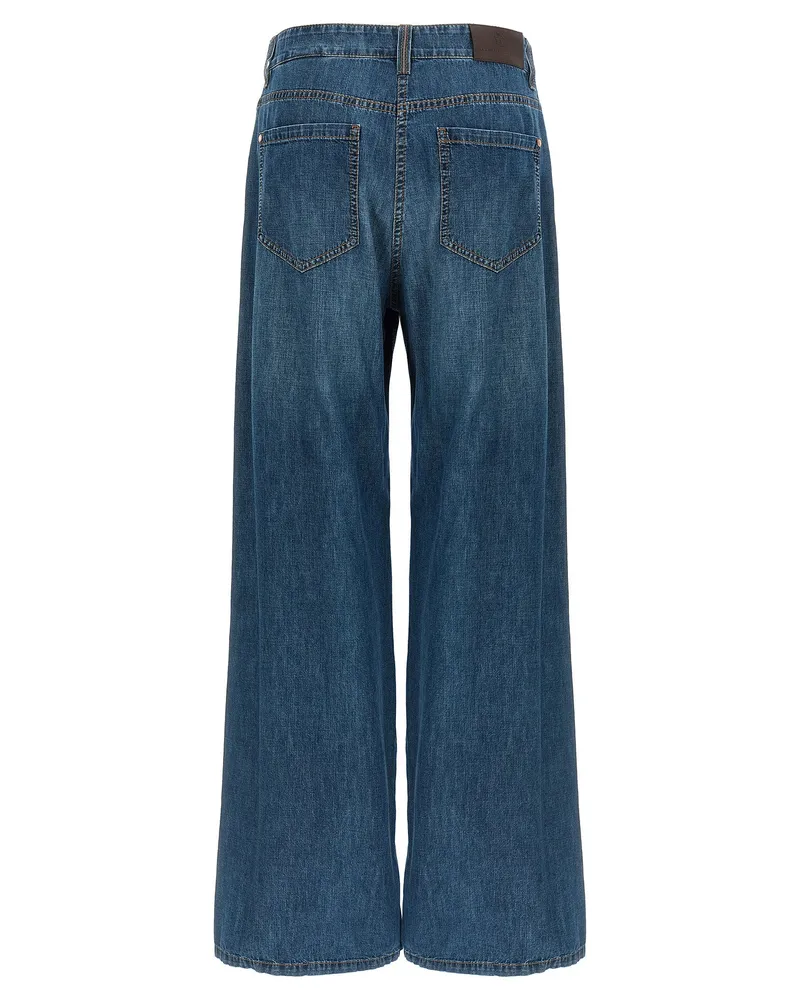 Brunello Cucinelli Light Stonewash Wide-Leg Jeans — Blue Blue