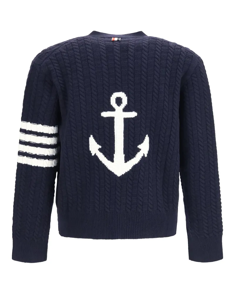 Thom Browne Cable-Knit with 4-Bar Stripe Cardigan — Navy 