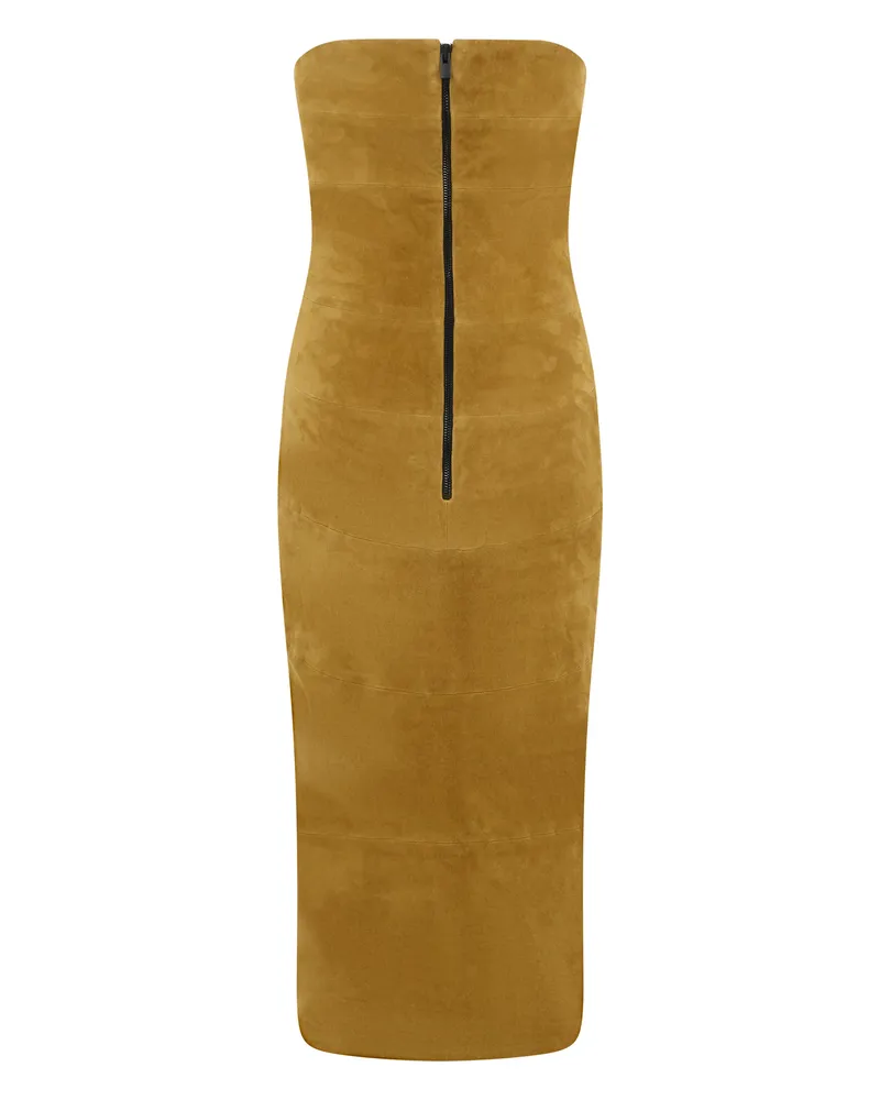 THE MANNEI Women's Midi Suede Dress, Mustard Calfskin Yellow