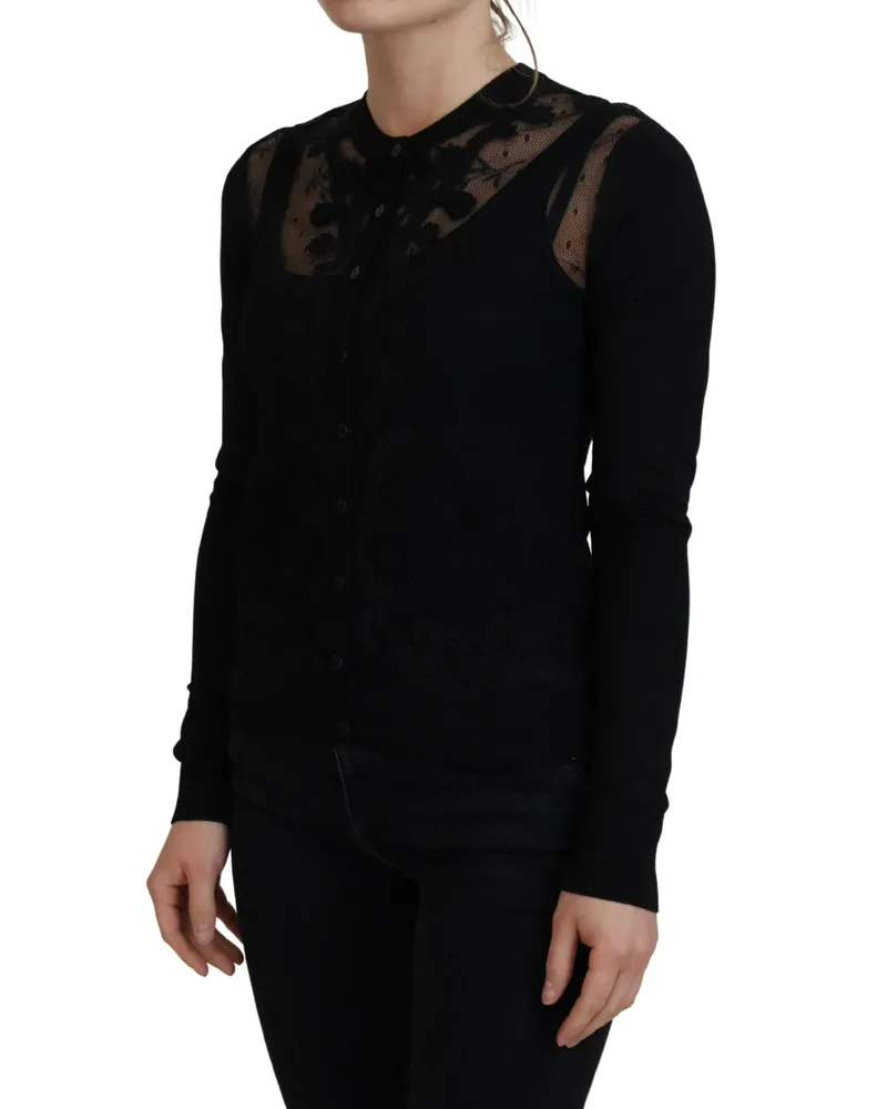 Dolce & Gabbana Women's Floral Lace Silk Cardigan Black Nylon Black