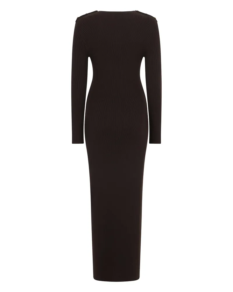Blazé Milano Women's Long Ribbed Dress Brown Wool Brown