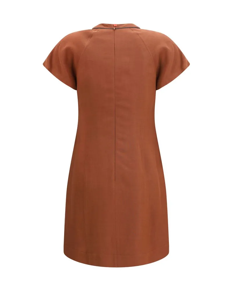 Brunello Cucinelli Monili-Chain Detailed Viscose Dress — Brown Brown