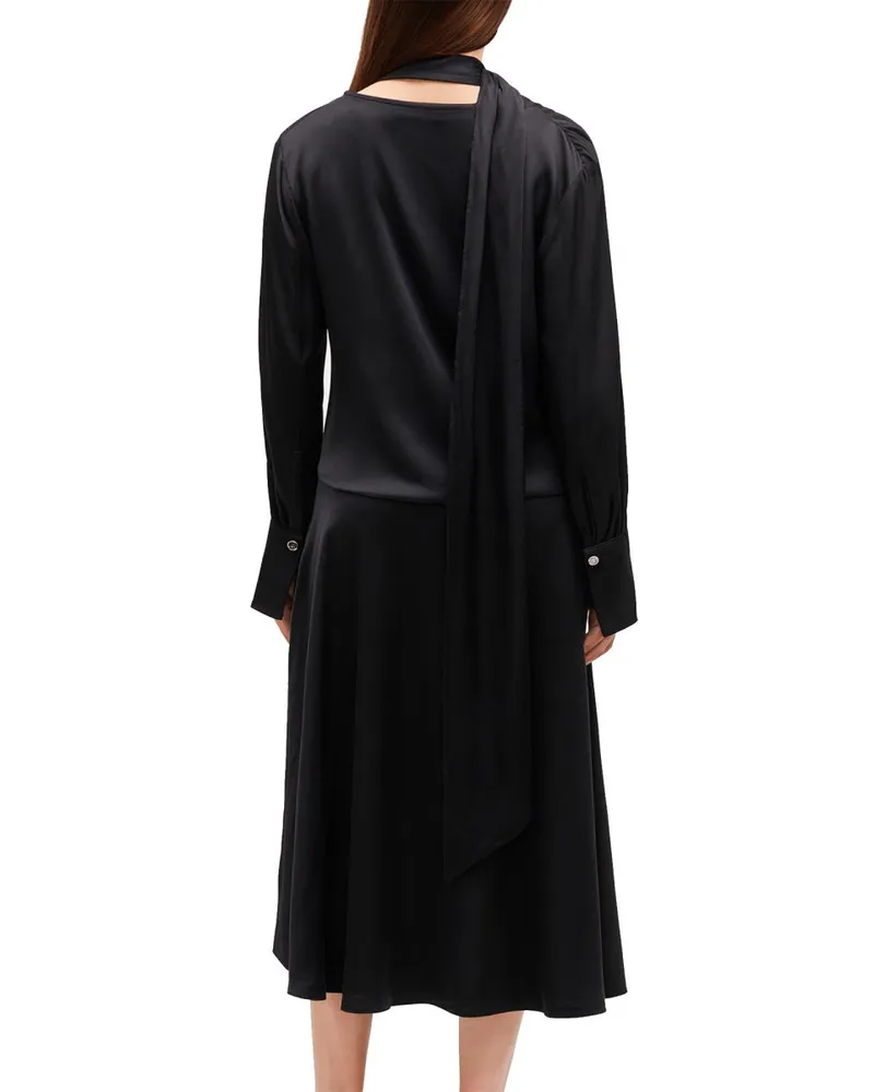 Ganni Viscose Scarf Midi Dress — Black Black