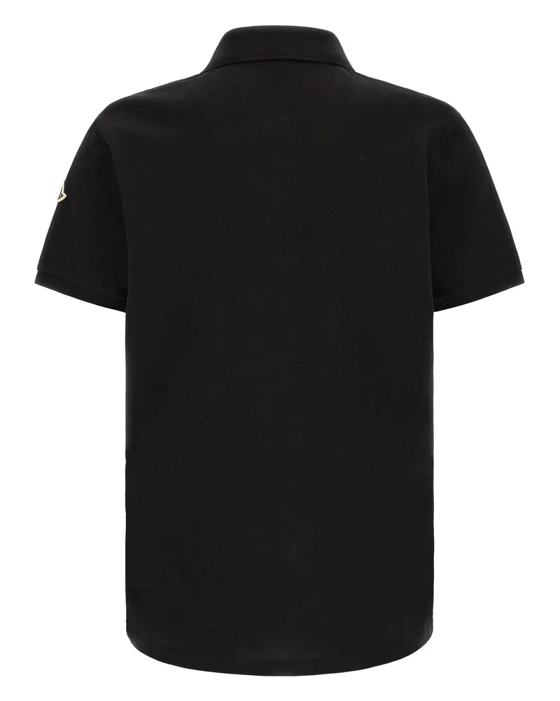 Moncler Tricolor Detail Cotton Piqué Polo Shirt — Black Black