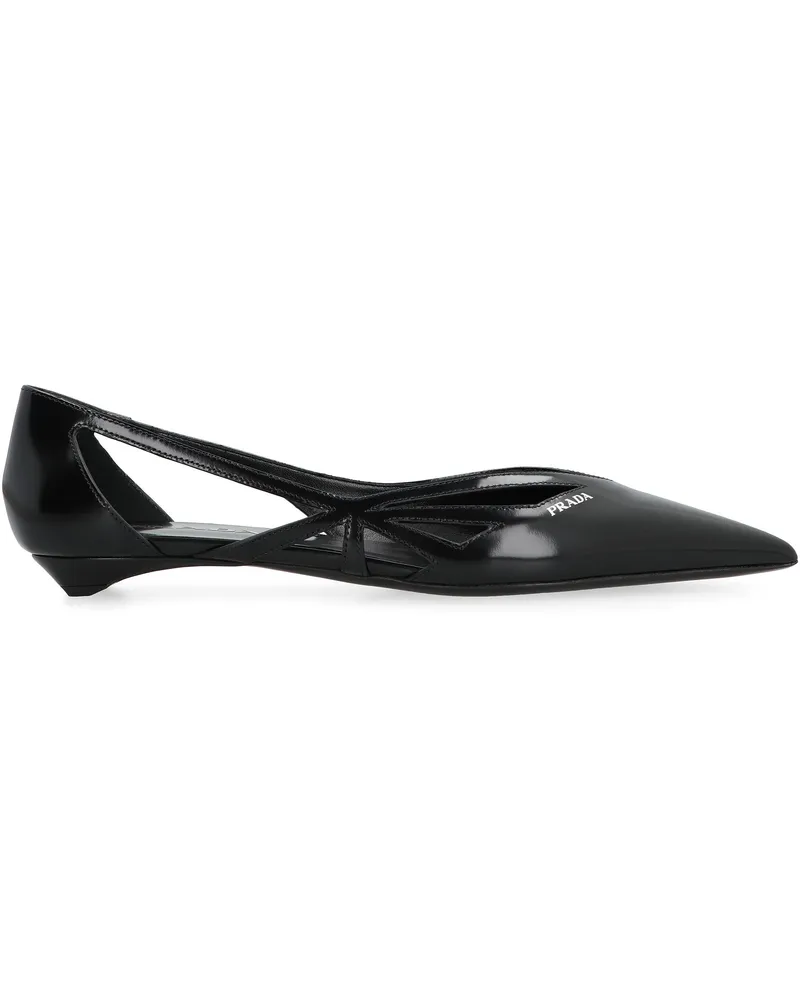 Prada Women's Ballet Flats Black Calf Ballerina Shoes Black
