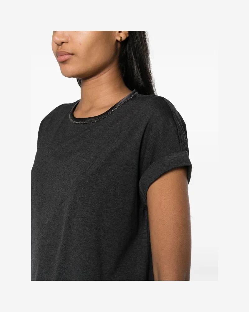 Brunello Cucinelli Women Keyhole-Detail Cotton T-Shirt Aw23 W Anthracite
