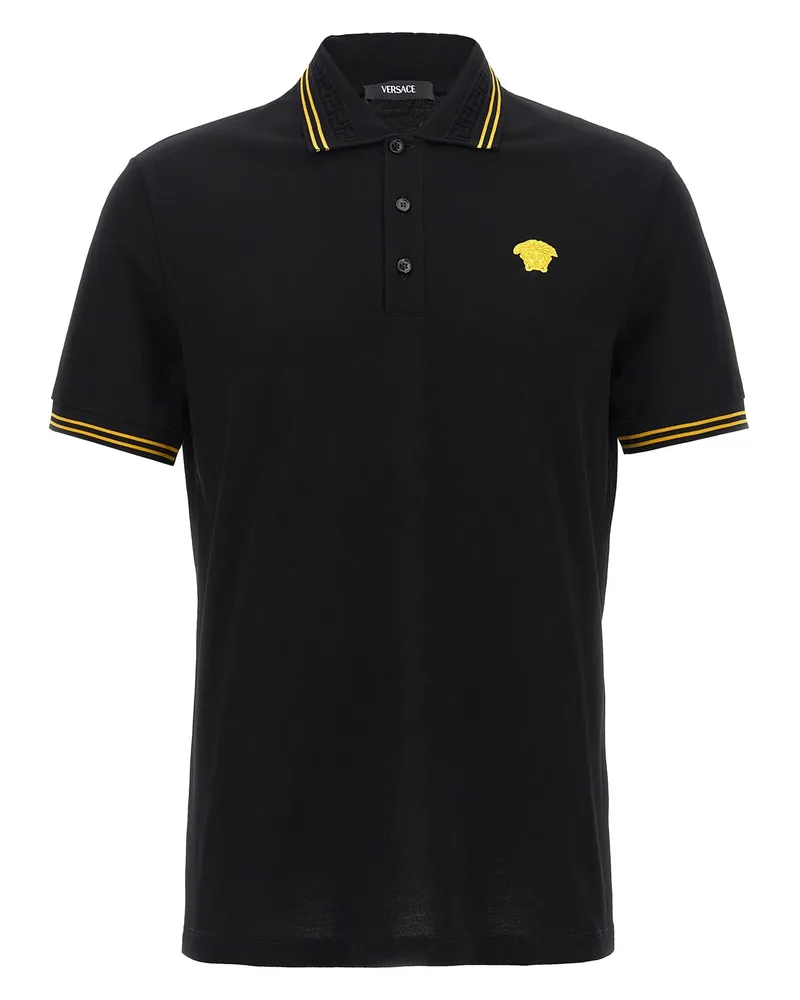 Versace Medusa Logo Cotton Piqué Polo Shirt — Black Black