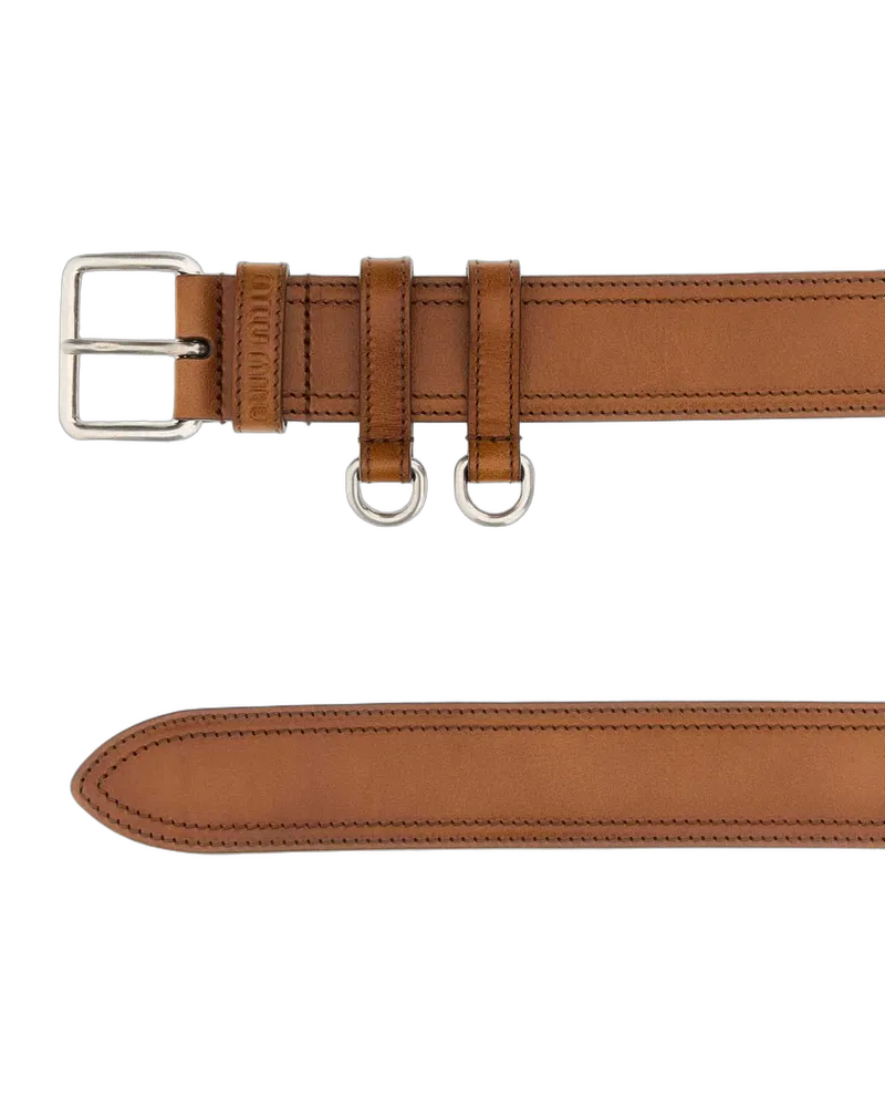 Miu Miu Women's Caramel Leather Belt Cognac Vitello Cinture Cognac