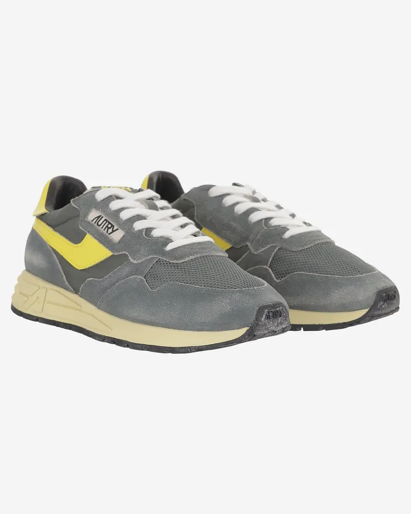 AUTRY Men's Sneakers Reelwind Low Dark Green Leather Trainers Gray
